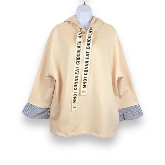 I'm Not Gonna Eat Chocolate Blush Hoodie w/ Striped Ruffled Sleeve Cuffs - Picture 1 of 6